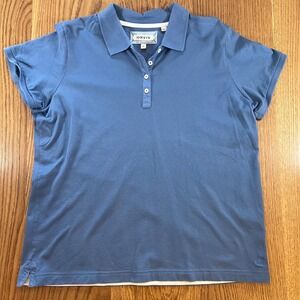 ORVIS Blue Pima Cotton Stretch Polo Top Womens Large Golf Casual A5